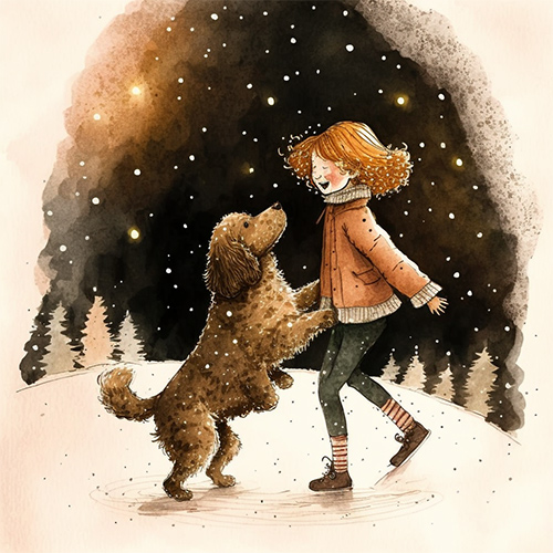 Girl and dog dance Illustration by J Abromeit